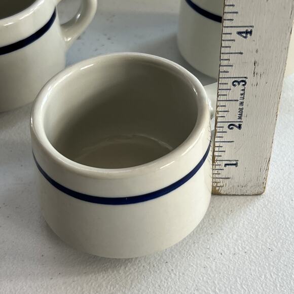 Tepco USA Restaurant Ware Mug X 5 Porcelain Ivory Blue Stripe Stackable Vtg MCM - Picture 6 of 7